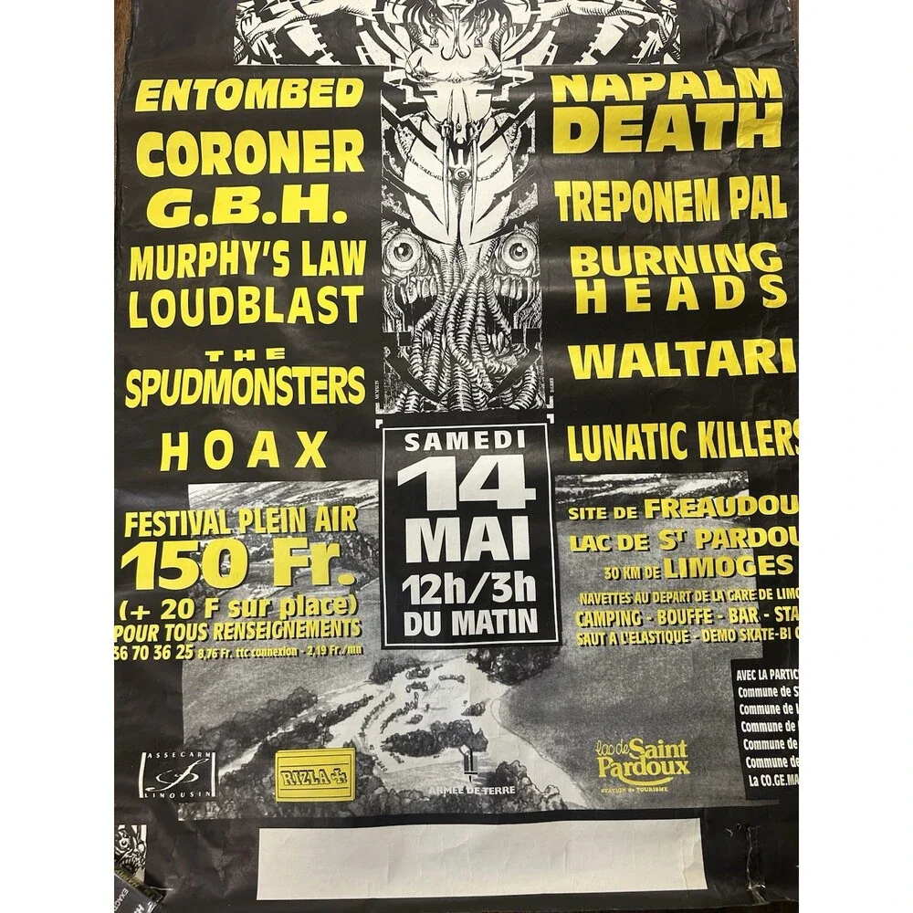 VTG 1994 Megafolies Festival Poster Napalm Death Entombed Coroner GBH Loudblast